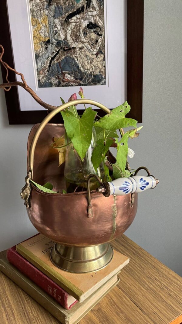 Vintage Copper Planter With Ceramic Handle From Irish Handmade